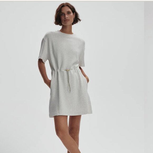 Varley Maple 2.0 Dress Ivory Marl XL NWT Soft Knit Short Sleeve Drawstring Waist - Picture 1 of 11